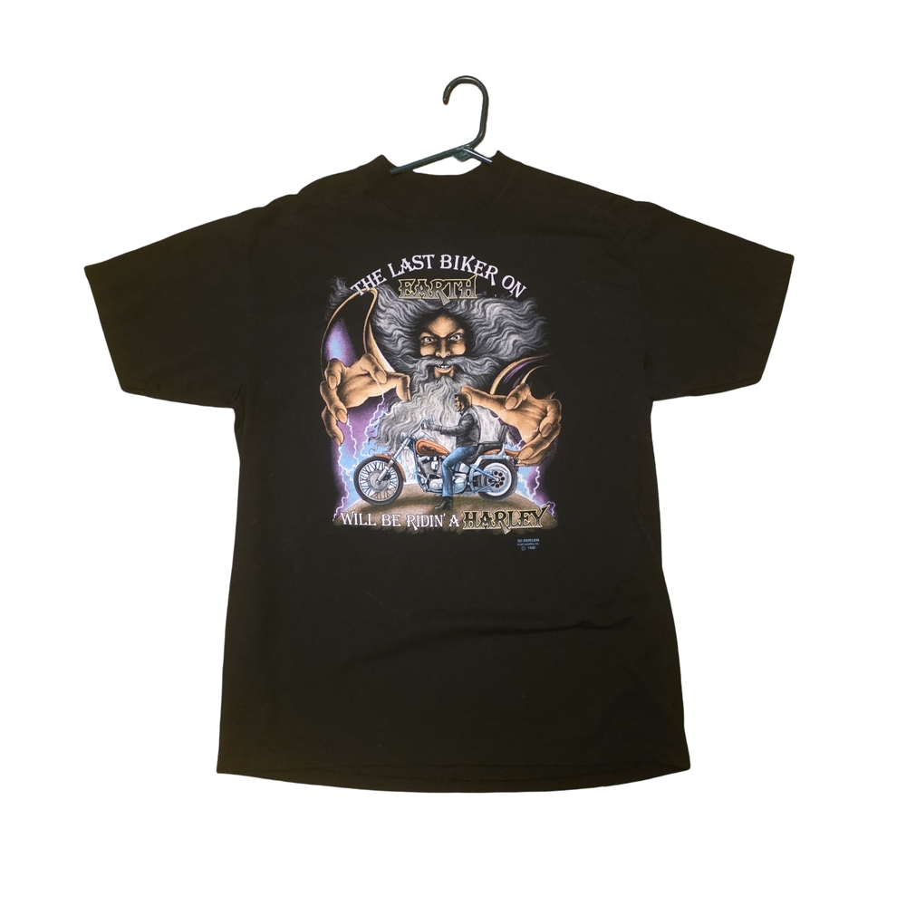 Vintage Harley Davidson 3D Emblem “The Last Biker on Earth” Wizard T-Shirt 1990 - Picture 4 of 6